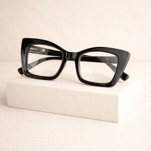 +300  Black Oversized Subtle Cat-Eye Readers Glasses